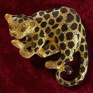 Park Lane Gold-Tone Leopard Brooch and pendant with Black Enamel Spots signed
